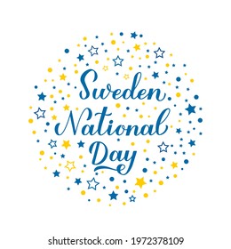 Sweden National Day calligraphy hand lettering. Swedish  holiday on June 6. Easy to edit vector template for typography poster. banner, flyer, sticker, greeting card, etc.