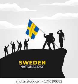 Sweden National Day. Celebrated annually on June 6 in Sweden. Happy national holiday of freedom. Swedish flag. Patriotic poster design. Vector illustration