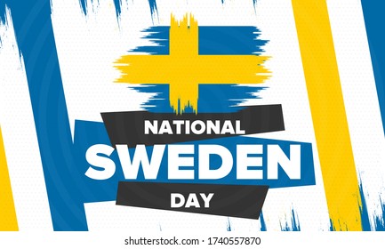 Sweden National Day. Celebrated annually on June 6 in Sweden. Happy national holiday of freedom. Swedish flag. Northern Scandinavian country. Patriotic poster design. Vector illustration