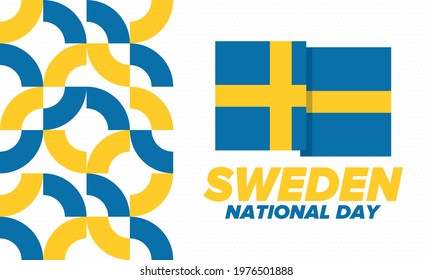 Sweden National Day. Celebrated annually on June 6 in Sweden. Happy national holiday of freedom. Swedish flag. Northern Scandinavian country. Patriotic poster design. Vector illustration