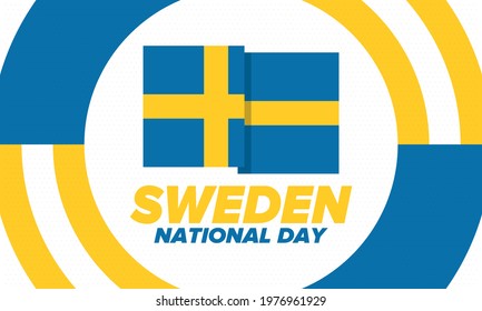 Sweden National Day. Celebrated annually on June 6 in Sweden. Happy national holiday of freedom. Swedish flag. Northern Scandinavian country. Patriotic poster design. Vector illustration