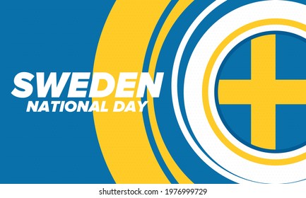 Sweden National Day. Celebrated annually on June 6 in Sweden. Happy national holiday of freedom. Swedish flag. Northern Scandinavian country. Patriotic poster design. Vector illustration