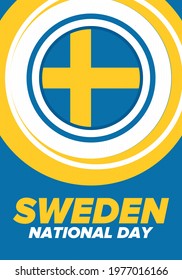 Sweden National Day. Celebrated annually on June 6 in Sweden. Happy national holiday of freedom. Swedish flag. Northern Scandinavian country. Patriotic poster design. Vector illustration