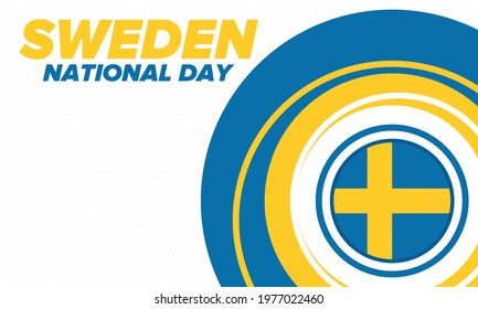 Sweden National Day. Celebrated annually on June 6 in Sweden. Happy national holiday of freedom. Swedish flag. Northern Scandinavian country. Patriotic poster design. Vector illustration