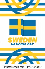Sweden National Day. Celebrated annually on June 6 in Sweden. Happy national holiday of freedom. Swedish flag. Northern Scandinavian country. Patriotic poster design. Vector illustration