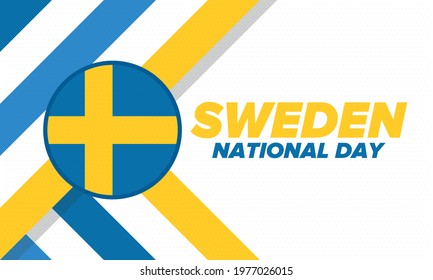 Sweden National Day. Celebrated annually on June 6 in Sweden. Happy national holiday of freedom. Swedish flag. Northern Scandinavian country. Patriotic poster design. Vector illustration