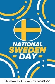 Sweden National Day. Celebrated annually on June 6 in Sweden. Happy national holiday of freedom. Swedish flag. Northern Scandinavian country. Patriotic poster design. Vector illustration