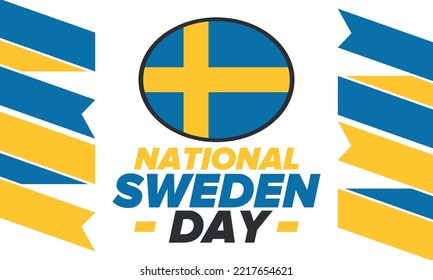 Sweden National Day. Celebrated annually on June 6 in Sweden. Happy national holiday of freedom. Swedish flag. Northern Scandinavian country. Patriotic poster design. Vector illustration