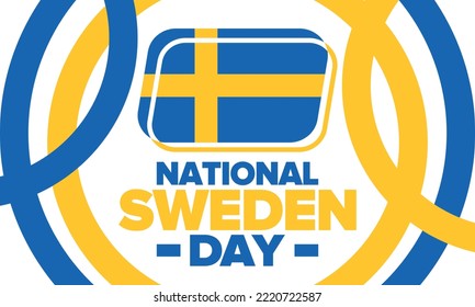 Sweden National Day. Celebrated annually on June 6 in Sweden. Happy national holiday of freedom. Swedish flag. Northern Scandinavian country. Patriotic poster design. Vector illustration