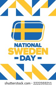 Sweden National Day. Celebrated annually on June 6 in Sweden. Happy national holiday of freedom. Swedish flag. Northern Scandinavian country. Patriotic poster design. Vector illustration