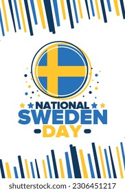 Sweden National Day. Celebrated annually on June 6 in Sweden. Happy national holiday of freedom. Swedish flag. Northern Scandinavian country. Patriotic poster design. Vector illustration