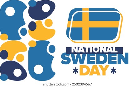 Sweden National Day. Celebrated annually on June 6 in Sweden. Happy national holiday of freedom. Swedish flag. Northern Scandinavian country. Patriotic poster design. Vector illustration