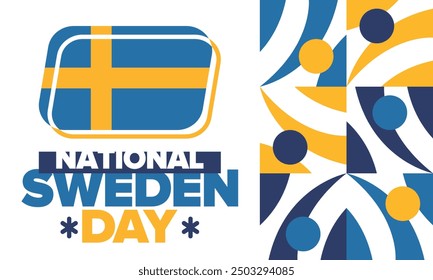 Sweden National Day. Celebrated annually on June 6 in Sweden. Happy national holiday of freedom. Swedish flag. Northern Scandinavian country. Patriotic poster design. Vector illustration