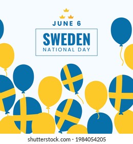 Sweden National day celebration. Air balloon with sweden flag. 6 june