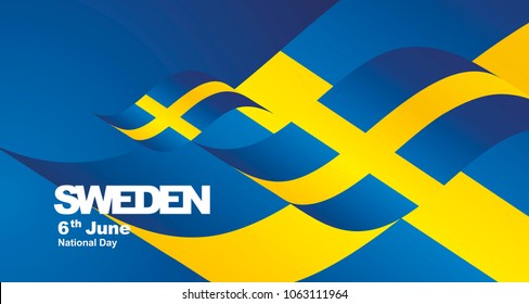 Sweden National Day flag ribbon landscape background greeting card