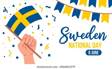 Sweden national day greeting card, banner with template text vector illustration. Sweden memorial holiday 6 of June