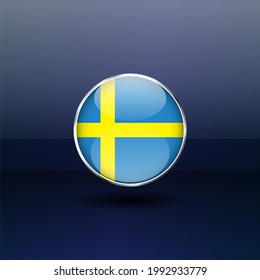 Icono del botón Círculo de la bandera nacional de Suecia. Bandera simple, colores oficiales y proporción correcta. Ilustración vectorial plana.