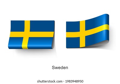 Die schwedische Nationale Etikettenmarke für Flaggenkleidung. Illustration Flag Schweden Land in Europa. Konzept-Vektorgrafik des Fabric-Label-Tags.