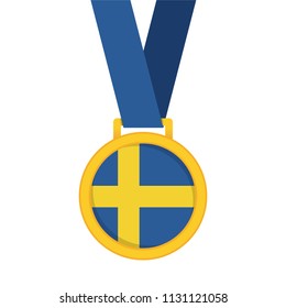 Sweden national flag gold first place winners medal.