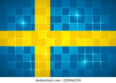 Sweden National Flag Rectangle 3:2 Ratio Chessboard Digital Neon Grid Square Brick Design Backdrop Background