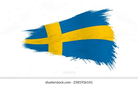 Sweden National Flag with Textured Brush Strokes. Artistic Brush Stroke Design.