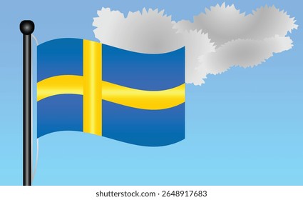 Sweden national flag waving against a bright blue sky. representing national pride, unity, and heritage in Europe with its vibrant colors and iconic design. Patriotic symbol of identity or pride