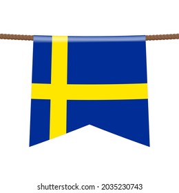 sweden national flags hangs on the rope. The symbol of the country in the pennant hanging on the rope. Realistic vector illustration.