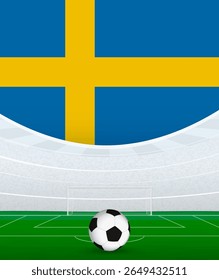 Sweden National Football Theme, Stadium and Soccer Ball. Soccer Match Concept in Sweden. Ideal for use in sports event promotions, football themed designs, and tournament advertisements.