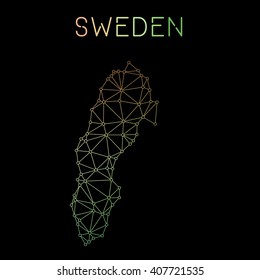 Sweden network map. Abstract polygonal Sweden network map design. Map of Sweden network connections. Vector illustration.