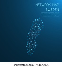 Sweden network map. Abstract polygonal map design. Internet connections vector illustration.