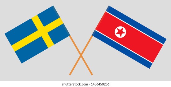 Sweden and North Korea. Crossed Swedish and Korean flags