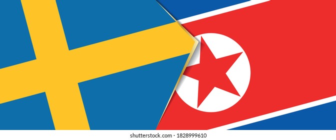 Sweden and North Korea flags, two vector flags symbol of relationship or confrontation.