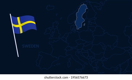 suecia en la ilustración vectorial del mapa de europa. Mapa de alta calidad de Europa con fronteras de las regiones sobre fondo oscuro con bandera nacional.
