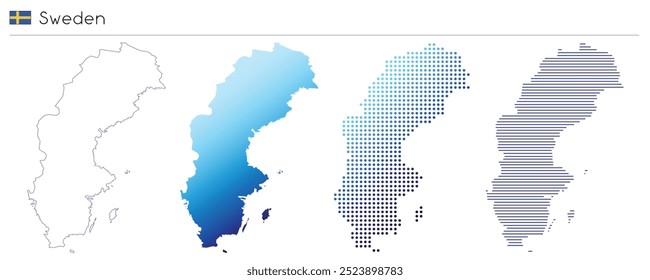 Sweden - outline, gradient, dotted and lines geometrical country shape - vector illustration