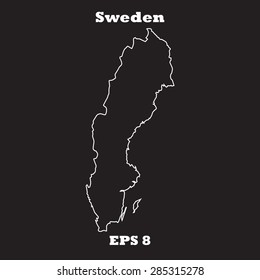 Sweden outline map, stroke. Name of state. Line style. Vector EPS8