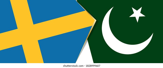 Sweden and Pakistan flags, two vector flags symbol of relationship or confrontation.
