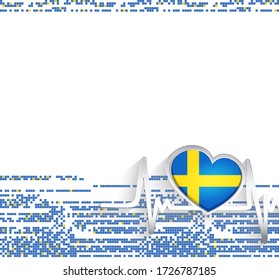 Sweden Patriotic Background. Sweden flag heart shaped and heartbeat line. Vector illustration.