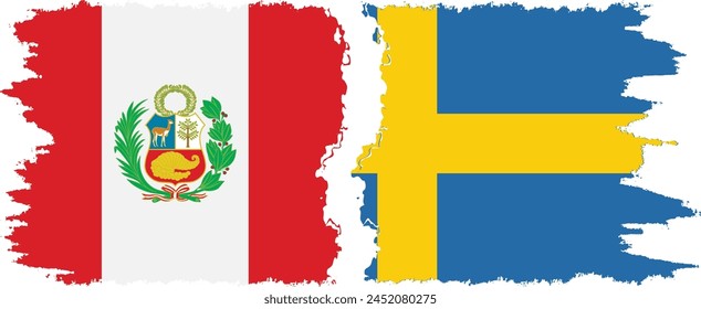 Sweden and Peru grunge flags connection, vector