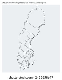 Sweden plain country map. High Details. Outline Regions style. Shape of Sweden. Vector illustration.