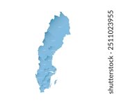 Sweden political map of administrative divisions - counties. Shaded vector map with 3D-like blue gradient and name labels