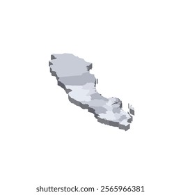 Sweden political map of administrative divisions - counties. 3D isometric blank vector map in shades of grey.