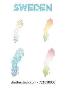 Sweden polygonal map. Mosaic style maps collection. Bright abstract tessellation, geometric, low poly, modern design. Sweden polygonal maps for infographics or presentation.