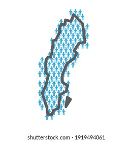 Sweden population map. Country outline made from people figures