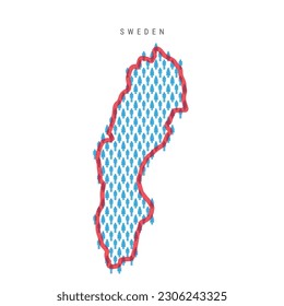 Sweden population map. Stick figures Swedish people map with bold red translucent country border. Pattern of men and women icons. Isolated vector illustration. Editable stroke.
