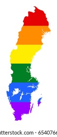 Sweden pride gay vector map with rainbow flag colors. Europe country. EU state. 