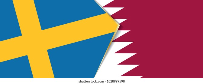 Sweden and Qatar flags, two vector flags symbol of relationship or confrontation.
