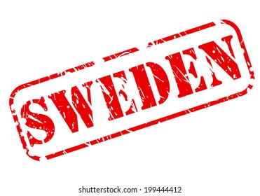 SWEDEN red stamp text on white background