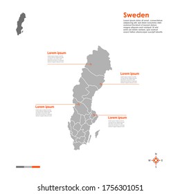Sweden regions vector map on white background.