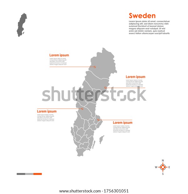Sweden regions\
vector map on white\
background.