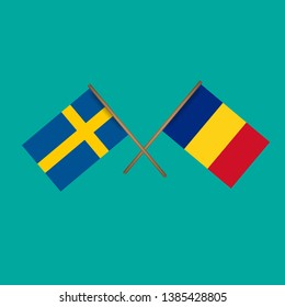 Sweden and Romania crossed flags.Language learning or travel concept